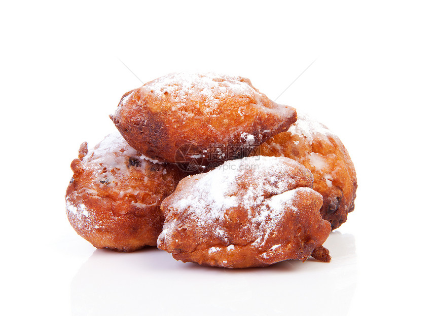 荷兰甜甜甜圈又称oliebollen棕色粉状葡萄干传统育肥国家食物图片