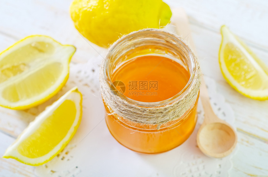 蜂蜜加柠檬早餐玻璃生产液体金子营养产品食物治愈镜子图片