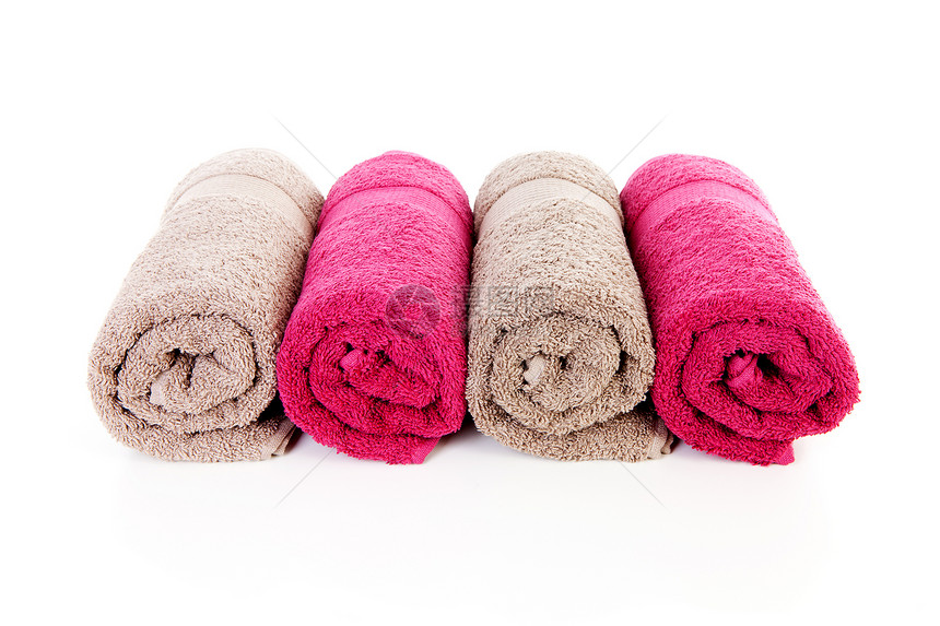 四条彩色的毛巾棕色浴室洗涤红色洗衣图片