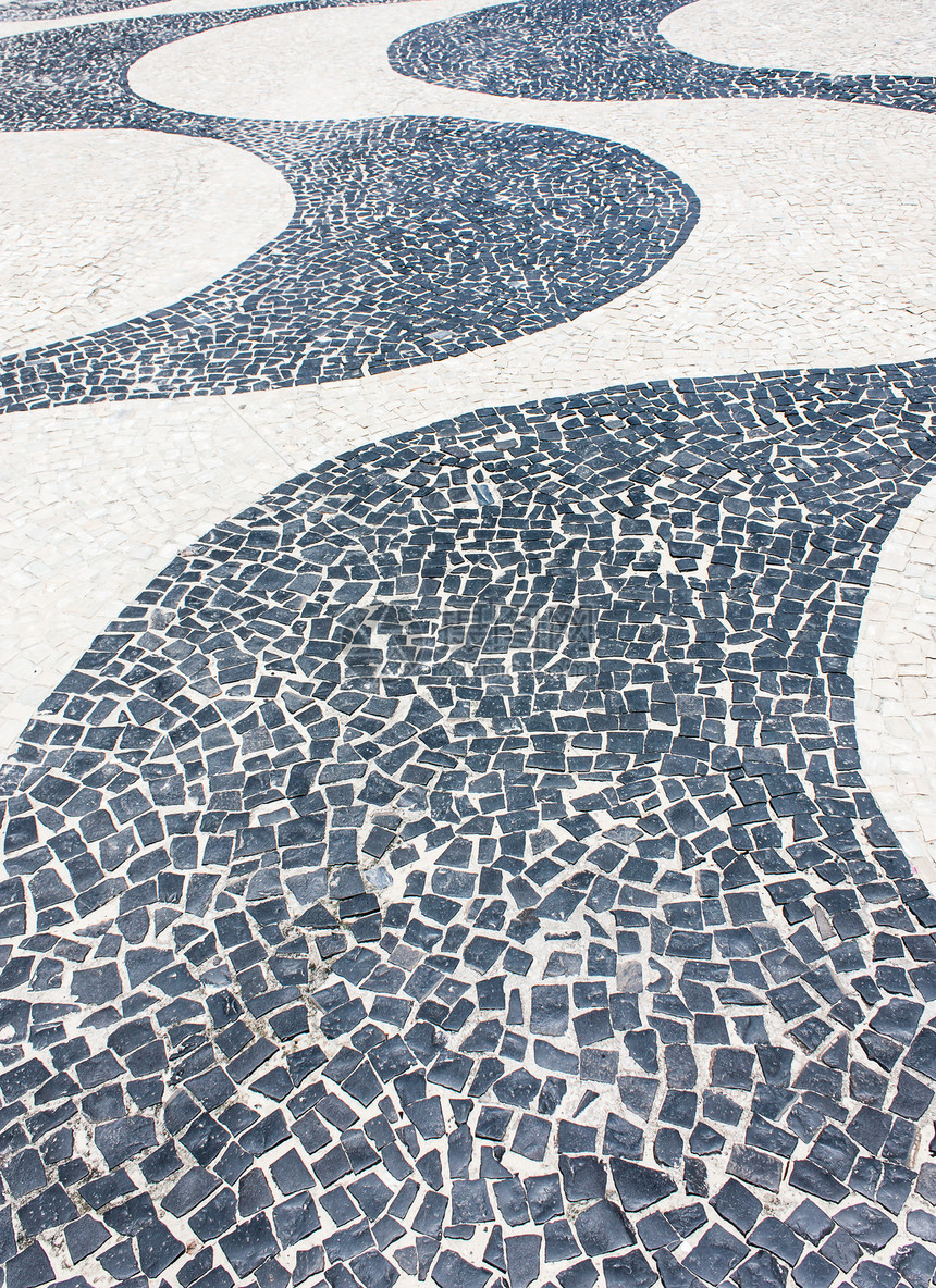 科帕卡巴纳石头黑色街道人行道地面地标海浪白色曲线文化图片