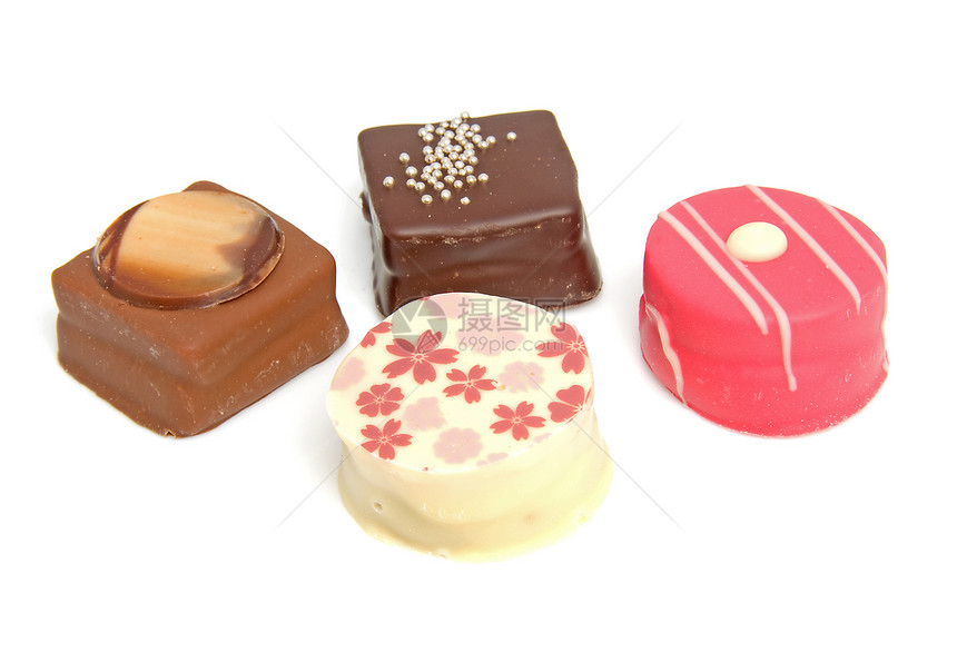 美味的4小点糕点馅饼糖果小吃食物装饰磨砂棕色粉色巧克力图片