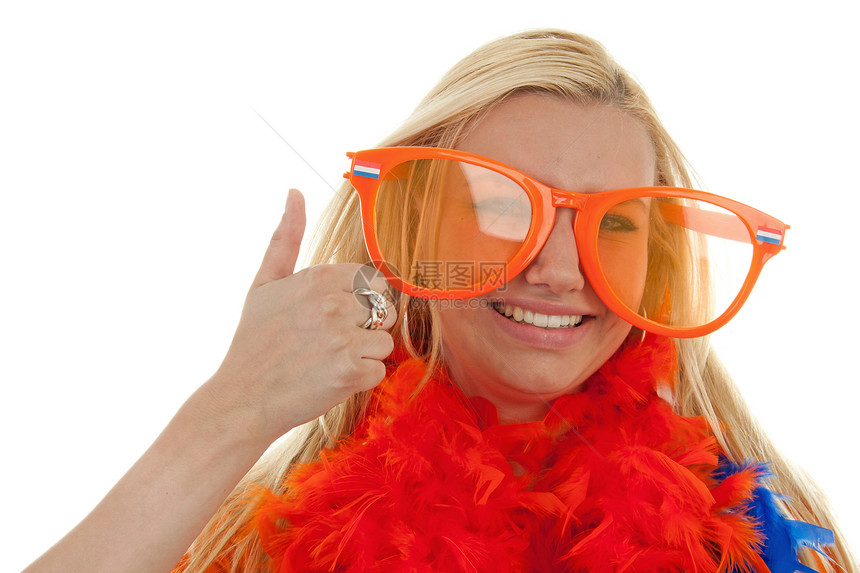 荷兰足球球迷眼镜运动竞赛金发女郎锦标赛橙子支持者配饰游戏女士图片
