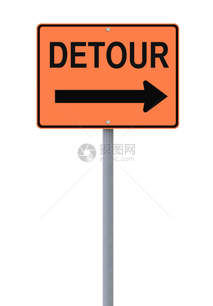 绕路路标志橙子白色危险路标交通警告单程图片