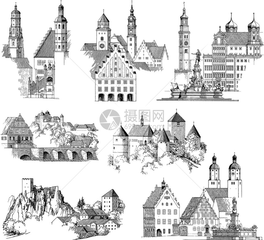 中世纪城市景点建筑花园教会国家纪念碑插图历史艺术品建筑学雕刻图片