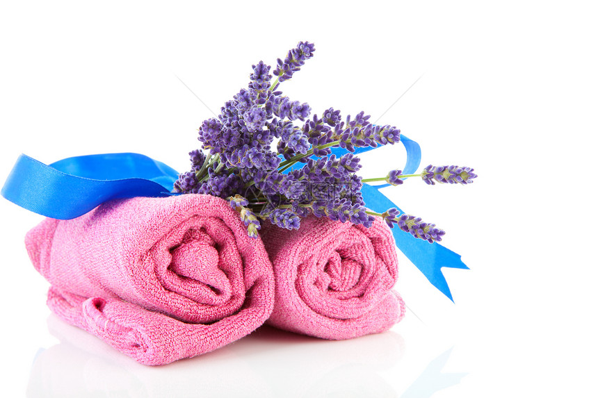 带毛巾和熏衣草的SPA附件香水粉色香味紫色丝带花朵芳香蓝色植物紫丁香图片