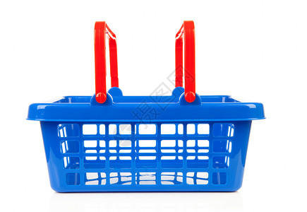 空购物篮红色盒子篮子蓝色杂货店塑料大车市场顾客商业背景图片