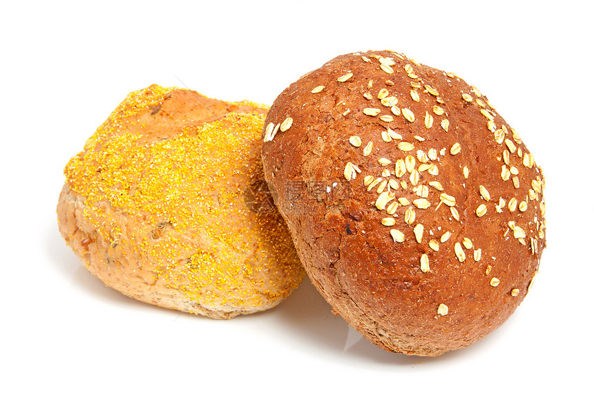 两个家烤面包包馒头早餐种子棕色谷物食物盘子午餐面包图片