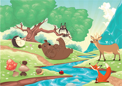 木头里的动物豪猪宠物荒野动物群森林小路寓言全景故事季节背景图片