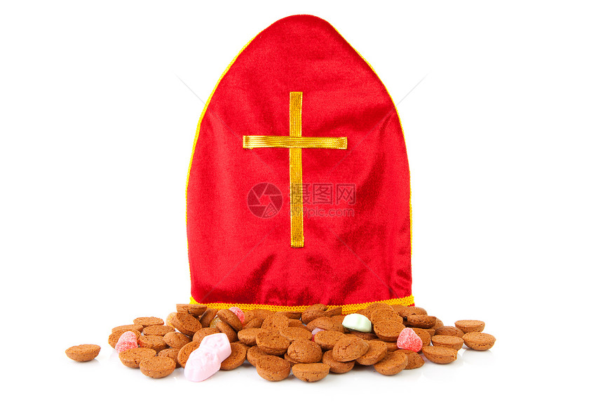 Mitre als人称Sinterklaas和Pepernoten的米杰特人庆典传统派对胡椒粉红色戏服孩子们帽子坚果衣服图片