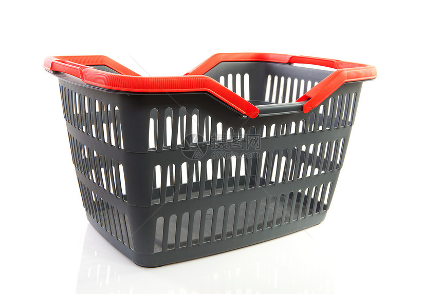 空灰色购物篮红色顾客塑料盒子大车大卖场市场购物杂货店图片
