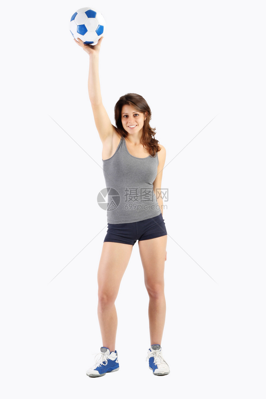 健身妇女的肖像活力身体运动单线体操短裤女士白色微笑灰色图片
