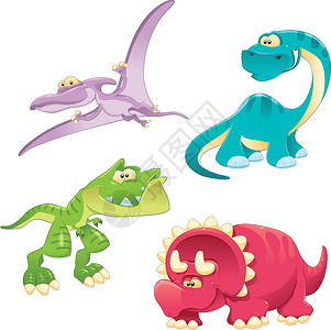 恐龙家族插图乐趣玩具漫画微笑卡通片童年动物家庭背景图片