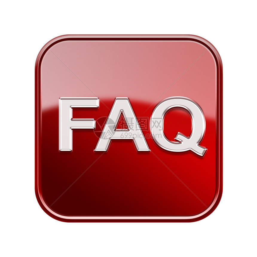 FAQ 图标光亮红色 在白色背景上隔离图片