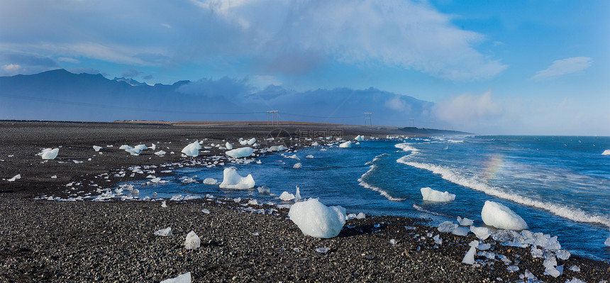 冰山被波浪打碎寒冷海景蓝色山脉海岸冰川冻结海洋天空水晶图片