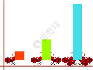 红蚁团队合作说明插图昆虫工作红色工人团体白色背景图片