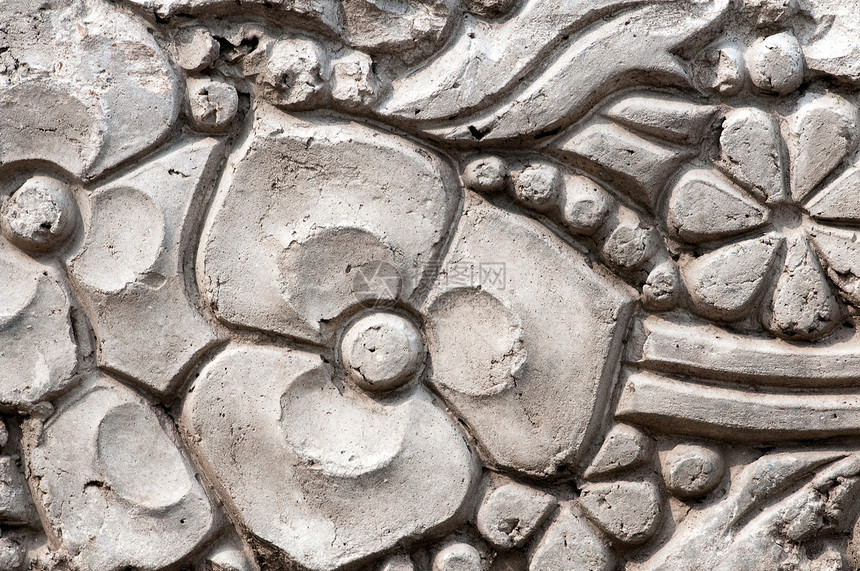 石头雕刻古董石工黏土砖墙文化花园石墙建筑学叶子旅行图片