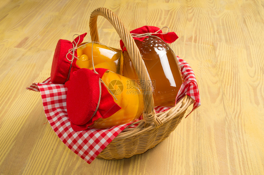 传统篮子静物产品水果罐装水平罐头食物甜点图片