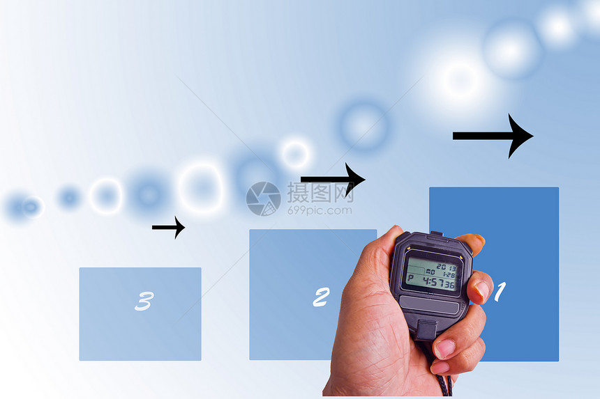 在抽象背景下手持手表 以抽象背景时间测量拇指速度竞赛手指商业记录跑步金属图片