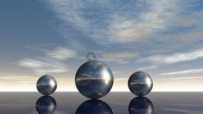 金属球体反射原子镜子地球天空科学圆形轴承合金插图图片