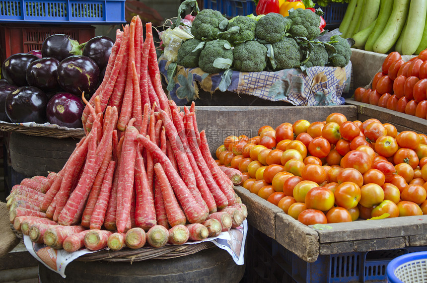 印度Asiia集市的各种蔬菜图片