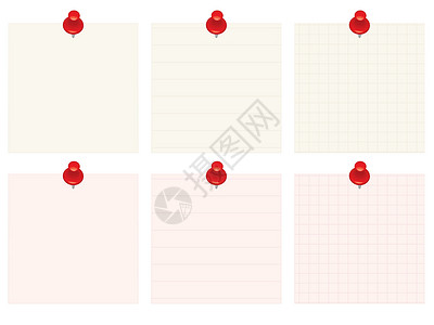 红色纸空白附注办公室正方形粉色插图别针内衬图钉红色插画