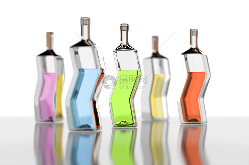 五个五色瓶玻璃墙纸派对橙子团体蓝色彩虹光谱酒精液体图片