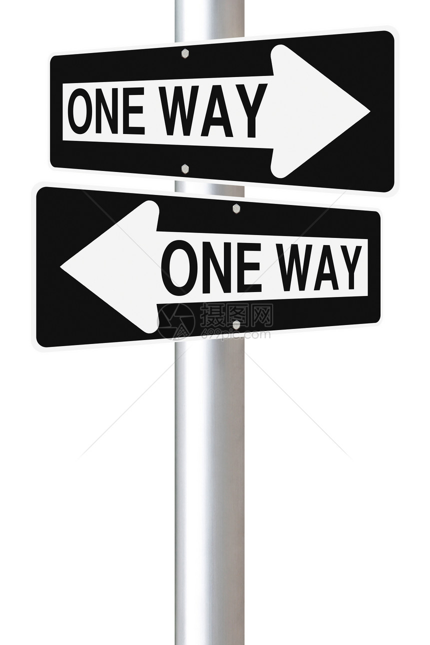 一条街路的标志警告路标指示牌白色单行道街道交通图片