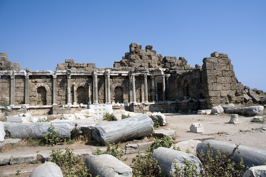 土耳其锡德历史地标寺庙古董火鸡废墟大理石旅游柱子帝国图片