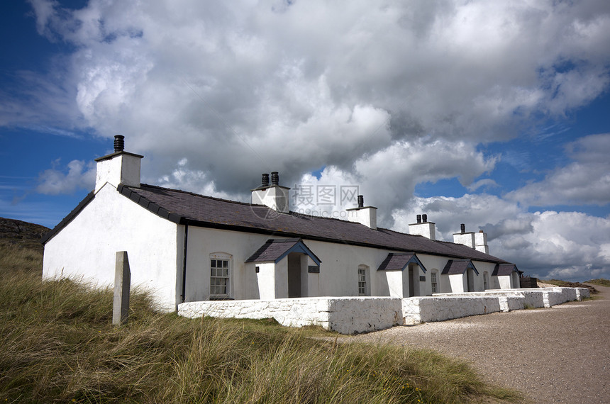 安格勒西Llanddwyn岛乡村小屋国家建筑建筑学旅行飞行员财产天空白色图片