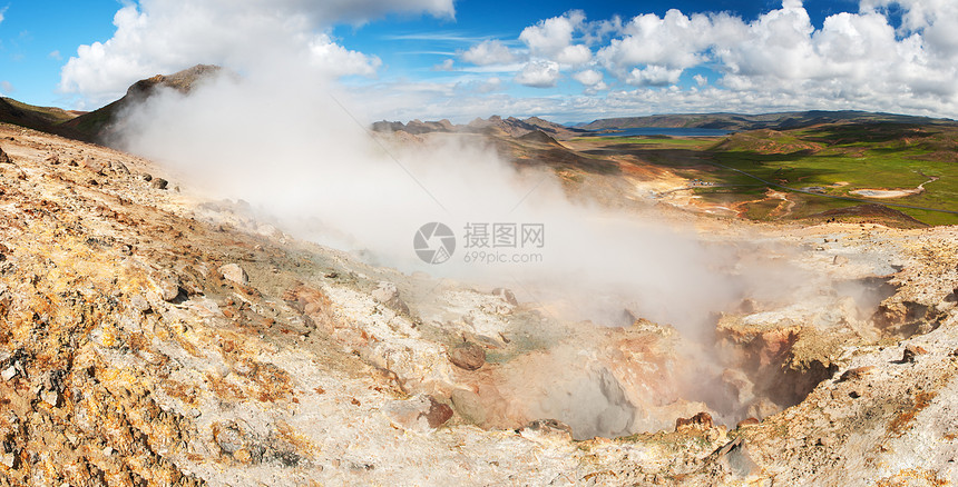 塞尔顿色调喷气地热火山爬坡地标土地天空矿物质土壤图片