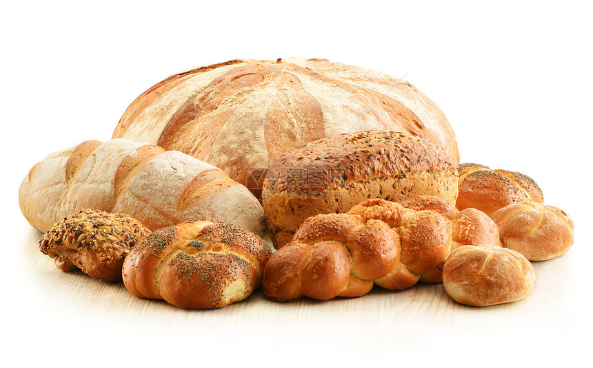 面包和卷饼的构成 白纸上隔绝亚麻产品早餐小麦面粉大麦传统食物包子农业图片