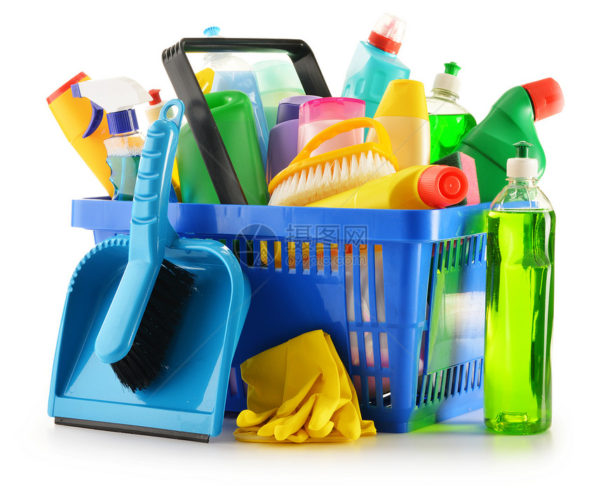 购物篮子 用白色孤立的洗涤剂瓶卫生塑料消毒产品洗碗化学品洗手间蓝色清洁剂消毒剂图片
