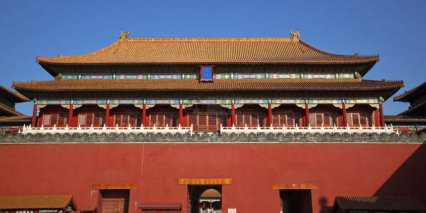 中国北京门 紫禁城宫入口 京贡黄色城市建筑景观纪念碑文化大门红色地标历史图片
