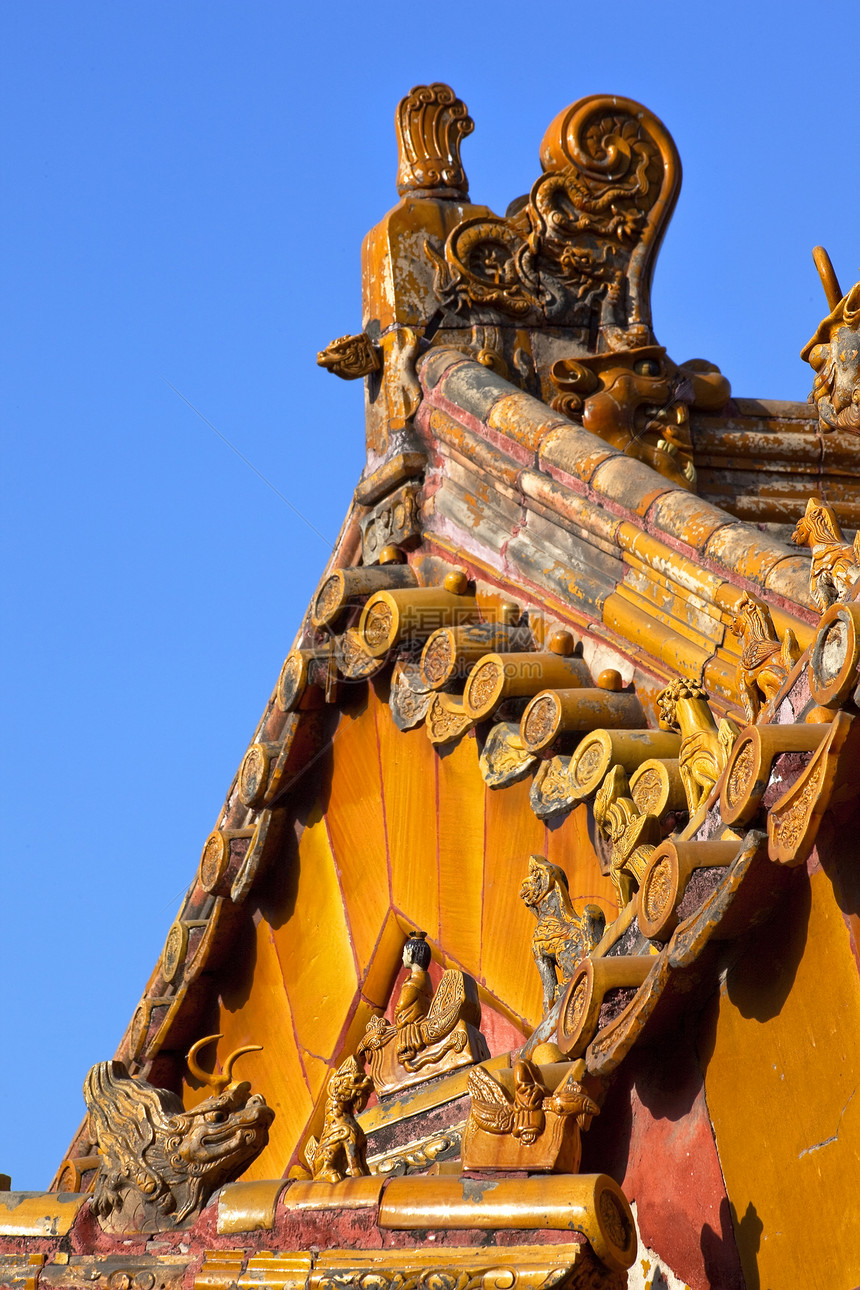北京紫禁城宫北京 黄屋顶城市建筑纪念碑历史黄色红色文化地标雕像图片