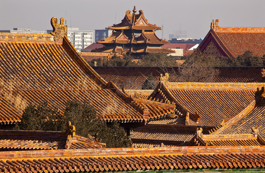 守望铁塔紫禁城黄屋顶 Gugong皇宫北京图片