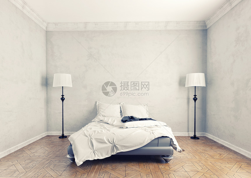 现代卧室毯子房子床单装修装饰风格地面木地板艺术房间图片