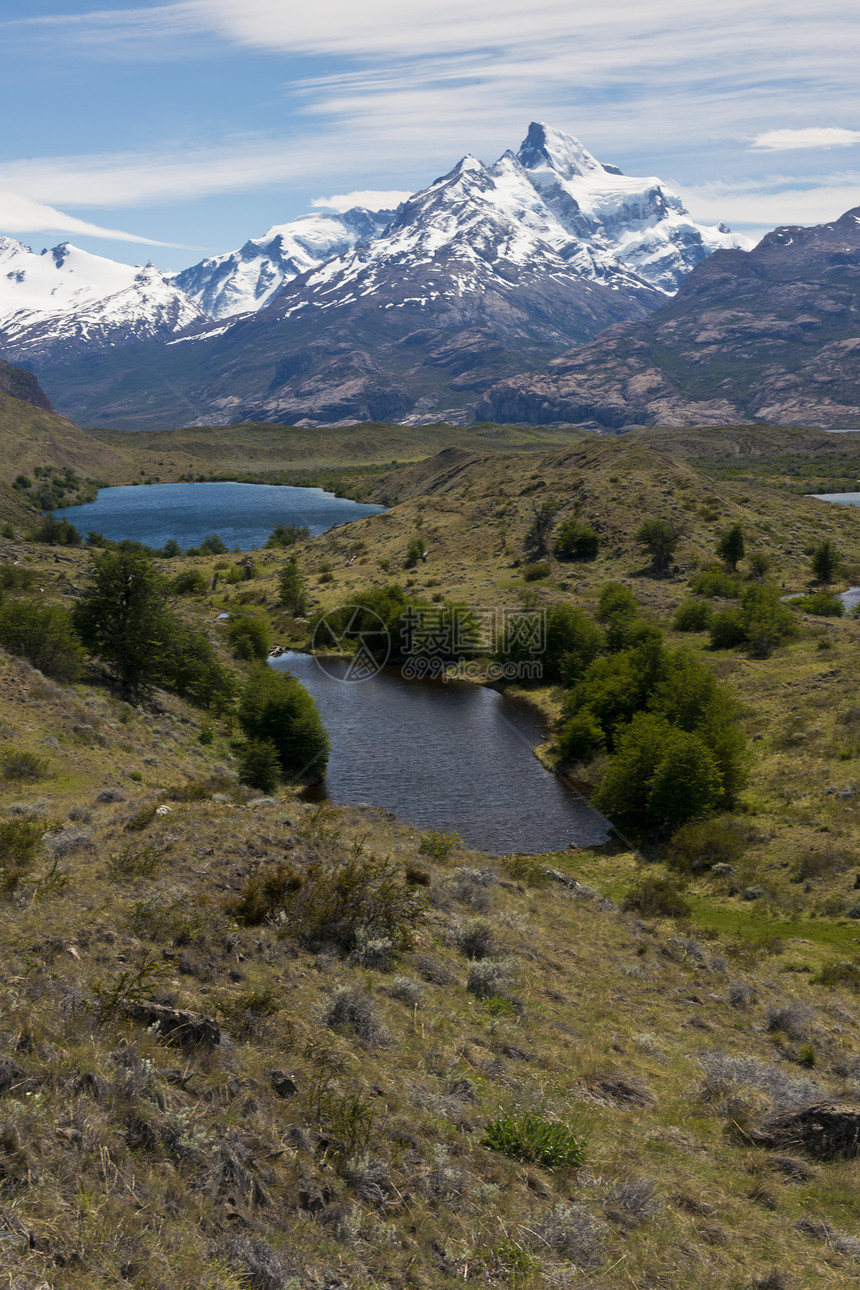 来自的湖泊和安第斯山脉全景图片