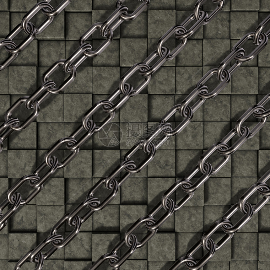 石头背景上的锁链安全立方体金属力量工业砖块图片