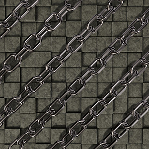 石头背景上的锁链安全立方体金属力量工业砖块背景图片