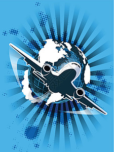 民用航空技术地球衬垫巡航行星生态红色运输蓝色飞机插画