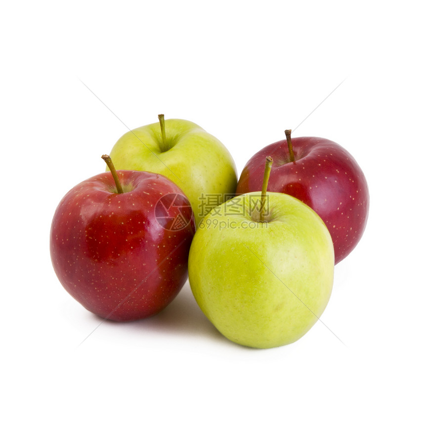 四个苹果营养维生素饮食白色农业水果绿色红色宏观食物图片