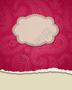 印度框架粉色标签插图卡片古董漩涡蕾丝背景图片