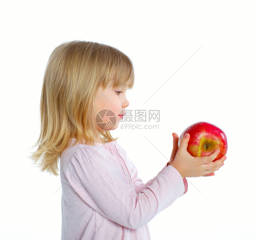 带苹果的年轻女孩环境美丽活力头发婴儿乐趣幸福生产水果喜悦图片