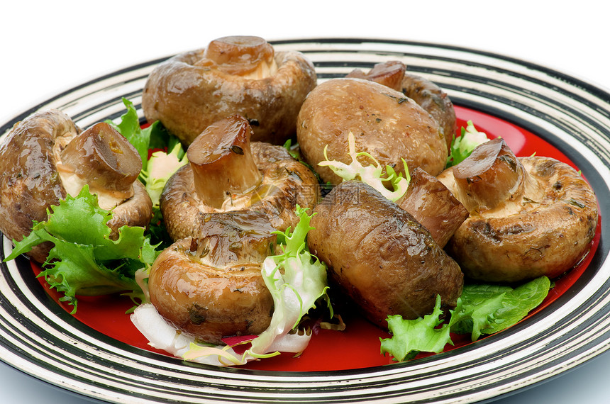 烤蘑菇吃饭釉面油炸盘子素食金子青菜美食家晚餐主菜图片
