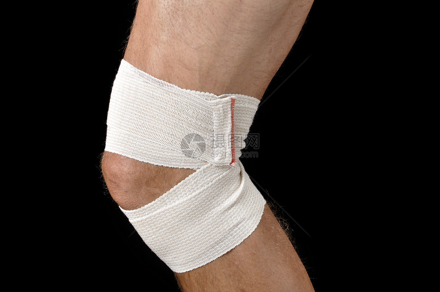 体育打球游戏预防白色运动员男性黑色背景护膝男人绷带图片