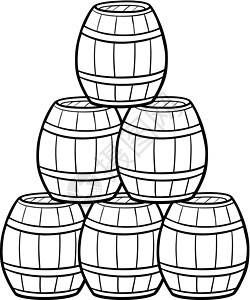 木剪贴画成堆的桶木漫画插图绘画蜂蜜黑与白卡通片木桶黑色填色本团体白色草图设计图片