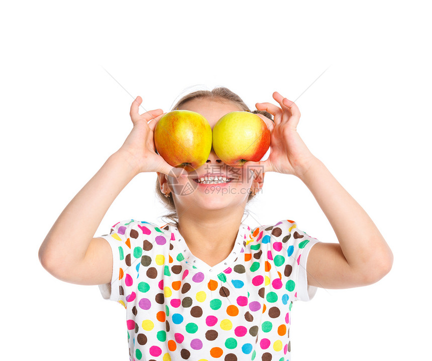 带苹果的年轻女孩头发活力维生素食物水果快乐生产喜悦环境女性图片