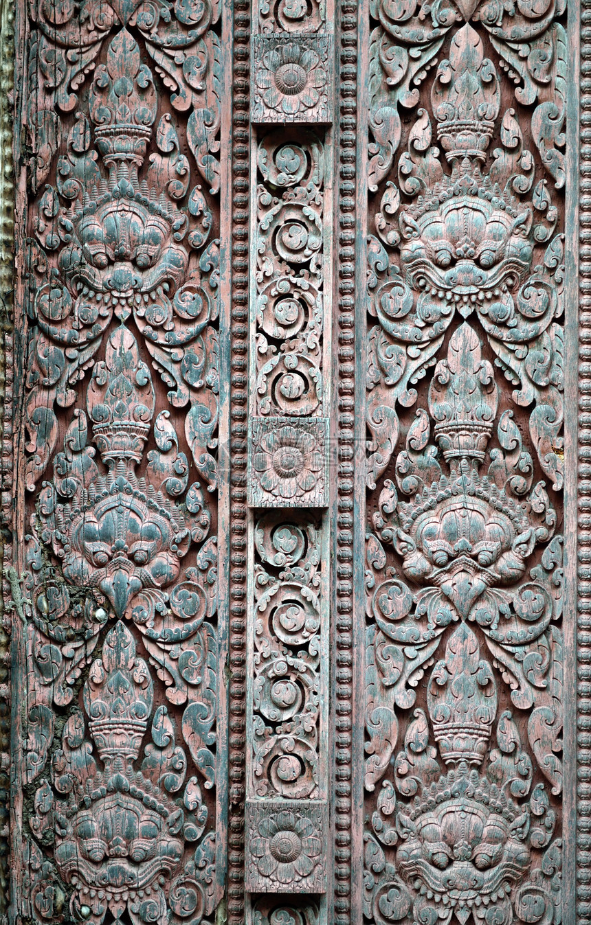 寺庙门装饰的碎片木头细节传统手工装饰品建筑雕刻图片