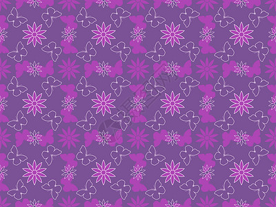花朵和蝴蝶的形态包装纸墙纸紫色插图背景图片