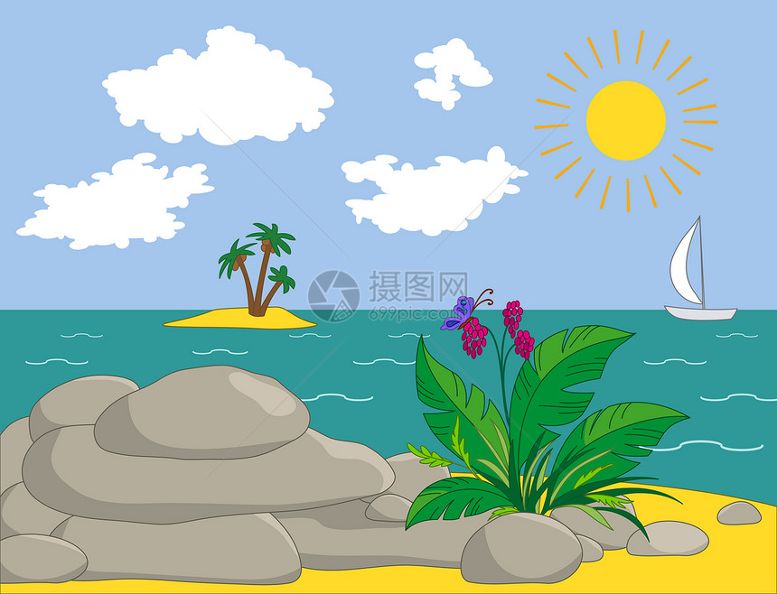 风景 海岸叶子植物群生态蝴蝶棕榈热带环境天堂卡通片气候图片